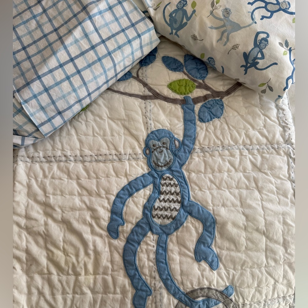 Blue Monkey Crib Set - PotteryBarn